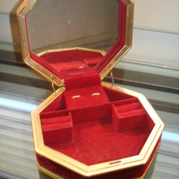 Velvet Jewelry Music Box Mirror Octagon Vintage Gift for her Memory trinket box - Picture 4 of 13
